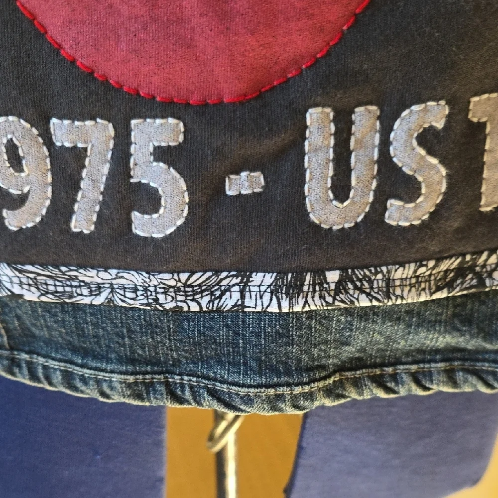 Upcyled Molly Made It Blue Jean Jacket with Iconic Rolling Stones Design - Picture 12 of 13